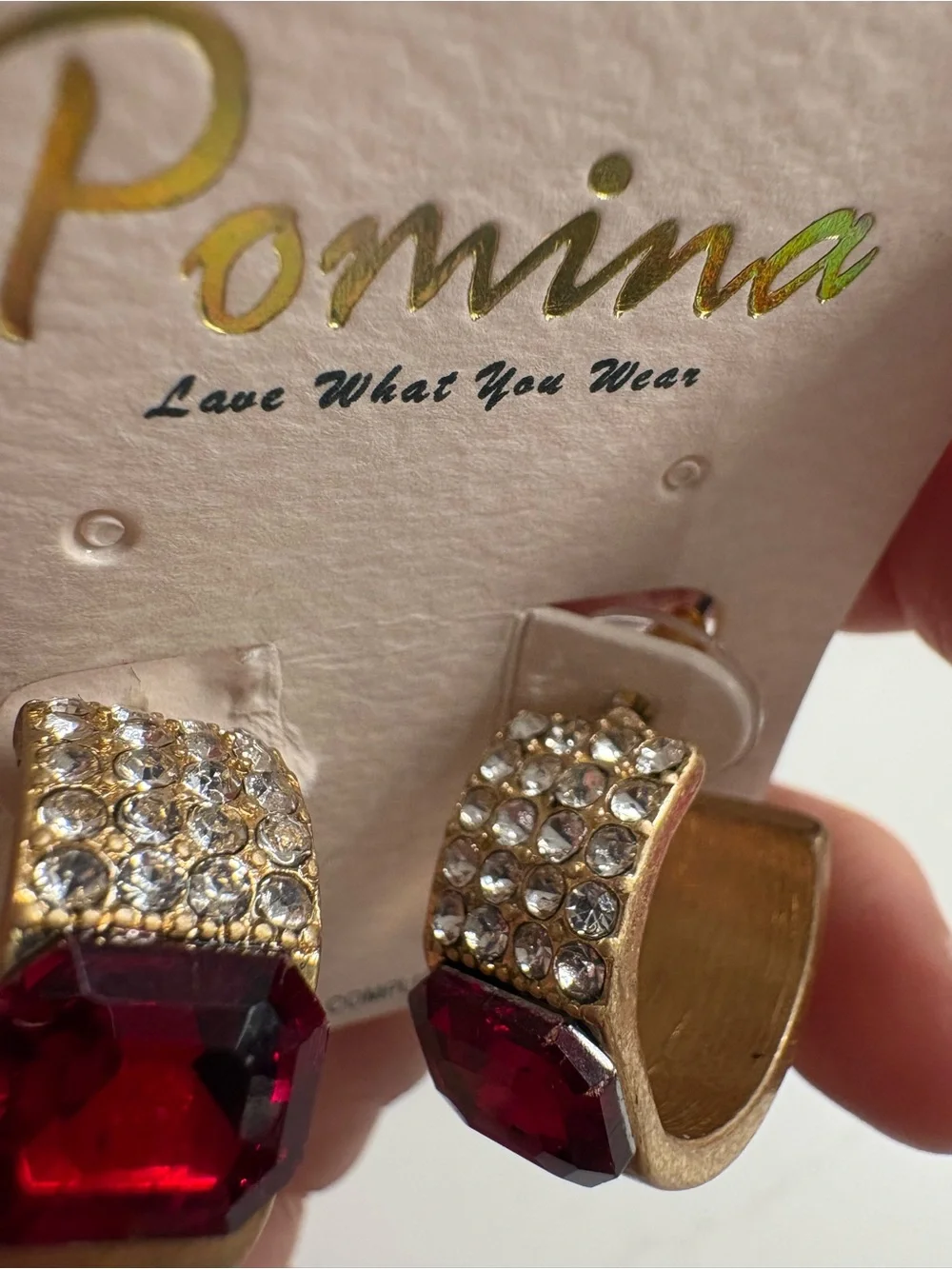 Pomina Gold-Tone Earrings with Deep Red Stones